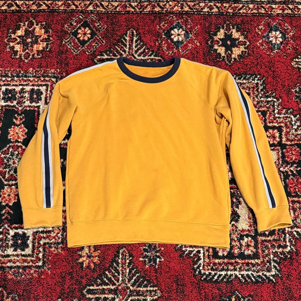 Uniqlo Mustard Ringer Sweatshirt with Navy and White Stripes